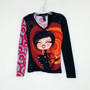 Custo Barcelona Vintage Y2K Graphic Long Sleeve Top Tee (Sz 4 / L) Martini Girl